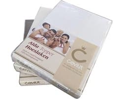 Cevilit - Hoeslaken Aïda Split topper - Maat 180x200 - 100% Katoen - Geschikt voor Toppers - Met elastiek rondom - Hoge hoeken - Wit - 610