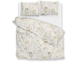 Zohome Leontine Dekbedovertrek - Naturel - Tweepersoons - Dekbedhoes van 100% Katoen-Flanel - Bloemen - 200x220 + 2 slopen 60/70 cm - AW25