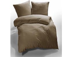 Uni streep dekbedovertrek - Taupe - 2-persoons (200x200/220 cm + 2 slopen)
