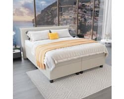 Mörgenn Boxspring Capri - Pocketvering Boxen en matrassen - Luxe 12cm topper - Beige - 160x210 cm - Inclusief Dekbed en Kussens