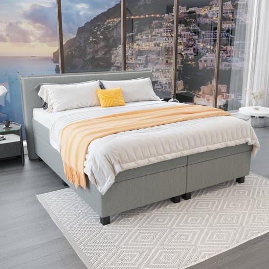 Mörgenn Boxspring Capri - Pocketvering Boxen en matrassen - Luxe 12cm topper - Lichtgrijs - 180x200 cm - Inclusief Dekbed en Kussens