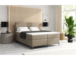 Meuba Home - Atlanta Boxspring - Beige - 160x200 - Stof - Met topper 8cm