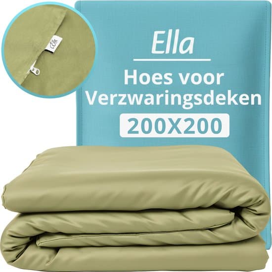 Hoes voor de verzwaringsdeken van Ella 200 x 200 CM - 11 KG & 13 KG - Overtrek Hoes van 100% biologisch katoen - Licht Olijf Groen