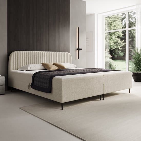 Meubella - Bosque - Boxspring met opbergruimte - Teddystof beige - 200x200 cm