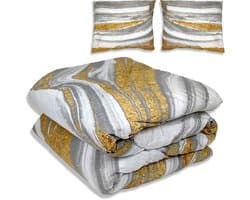 Dekbed zonder overtrek - All year 240x220cm - Marmer Wit Goud - Wasbaar Dekbed Zonder Overtrek – Hypoallergeen & Antibacterieel – 30 dagen proefslapen - Wasbaar hoesloos dekbed - Bedrukt dekbed - zomerdekbed & winterdekbed