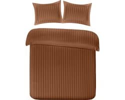 Papillon Satijn streep - dekbedovertrek - lits-jumeaux - 240 x 200/220 - Bruin