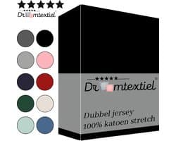 Droomtextiel Dubbel Jersey Hoeslaken Zwart Tweepersoons 160x200 cm - 100% Katoen - Hoge Hoek - Heerlijk Zacht - Strijkvrij - Rondom elastiek - Stretch - Dubbel Dikke Kwaliteit