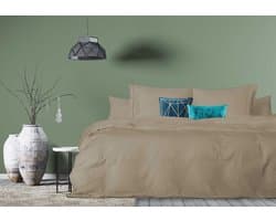 Dekbedovertrek - 200x200/220 - Uni Percal katoen - Met Bies - zand