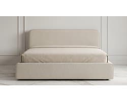 Marini Luxe Gestoffeerd Tweepersoonsbed 120x200 cm Beige met Gevoerd Hoofdeinde, Lattenbodem & Stabiel Frame – Mobili Bella