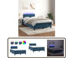 vidaXL Boxspring met LED - Fluweel - Donkerblauw - 120x200 cm Boxspring - Donkere Blauwe Boxspring - Velvet Boxspring - Led Boxspring - Tweepersoons Boxspring
