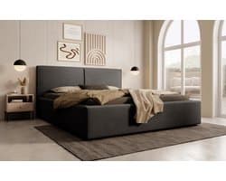 Meubella - Tweepersoonsbed Infinity - Zwart ribstof - 160x200 cm