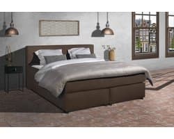 Anno 1588 - Boxspring Amsterdam - Pocketvering - Taupe Lederlook - 140x200 cm - Inclusief Dekbed en Kussens
