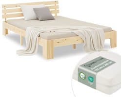 Homestyle4u Twijfelaarbedden - 120x200 cm - Houten bed - met matras en lattenbodem - Natuur