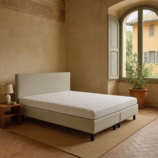 Boxspring Vendita vlak 180x200 cm Luxe Pocketvering Stof beige Gratis 2x Hoofdkussens