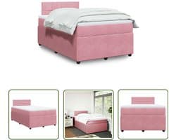vidaXL Slaapcomfort - Boxspring - Boxspring met matras fluweel roze 120x200 cm - Pocketveringmatras - Fluweel - Roze
