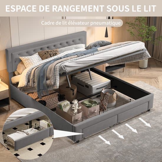 Tweepersoonsbed 180x200 - opbergbed - grote lade aan het voeteneind - lattenbodem, fluwelen bedframe - beige (verzonden in 3 pakketten)