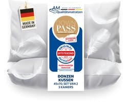 DormiGood - Premium donskussen 45 x 70 cm 100% natuurlijk Set van 2 - 3 compartimenten hoofdkussen 80x80 1080g extra zacht - Hoogwaardig inlegwerk van katoen