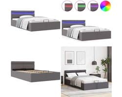 vidaXL Bedframe met opslag hydraulisch LED kunstleer grijs 120x200 cm - Bedframe - Bedframes - Bed - Bedden