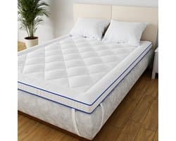 CASABEL Zachte Matras Topper 160 x 200 cm van ademende microvezel met witte bies