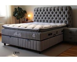 BSS Bedding Fluffy - Boxspring - Boxspring met Opbergruimte - 140x200 - Grijs