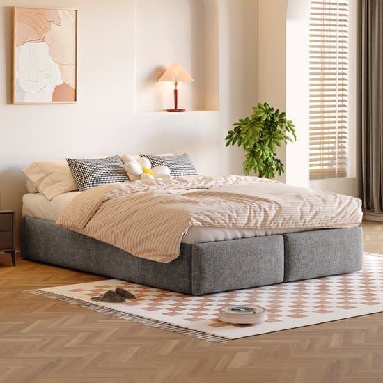 REDOM opbergbed 140x200 cm – Stof, hydraulisch, 2 lades – Grijs