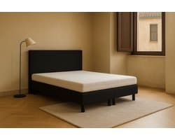 Boxspring Vendita vlak 180x200 cm Luxe Pocketvering Stof zwart Gratis 2x Hoofdkussens