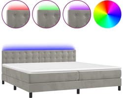 vidaXL - Boxspring - met - matras - en - LED - fluweel - lichtgrijs - 200x200 - cm