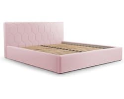 Tweepersoonsbed met fluwelen bekleding, met hoofdeinde, lattenbodem, bed voor volwassenen - BED 02 - 160x200 - Lichtroze (TRINITY 19)