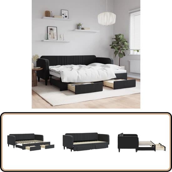 vidaXL Slaapbank met onderschuifbed - Fluweel - Zwart Slaapbank - Tweepersoonsbed - Onderschuifbed - Lounge Sofa - Zitmeubel