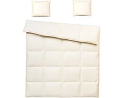 Donzen Dekbed 220x200cm – 3 kg Dons Vulling - 2 Persoons Ganzendons Dekbed – 100% Katoenen Tijk - Satijnen Bies – Kleur Crème – Herfst/Winter Seizoen + 2 Kussens 50x60mm 1.3kg Vulling