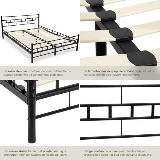 Metalen Bedframe 180x200 cm met Lattenbodem – Robuust Stalen Tweepersoonsbed met Populierenhouten Latten – Modern Design Zwart, Krasbestendig, Eenvoudige Montage