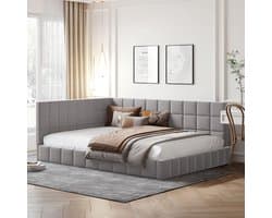 Gestoffeerd Slaapbank 140x200 - Multifunctioneel Bed Met Lattenbodem - Fluweel - Grijs