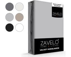 Zavelo Flanel Velvet Hoeslaken Grijs - Lits-jumeaux (160x200 cm) - 100% Velvet - Super Zacht - Hoge 30cm Hoek