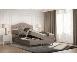 Boxspring Mars Velvet Beige 160x200cm - compleet bed met opbergruimte - zetels en bedden