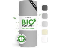 Jacobson Hoeslaken Topper – 100% Biologisch Katoen – 140x200 cm – tot 12cm matrasdikte– 160 g/m² – Grijs