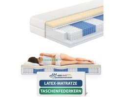 AM Qualitätsmatratzen - Premium latex matras 160x200cm - Zacht (H2) - 1000 veren - Pocketveringmatras - Matras met geïntegreerde 4cm latex deklaag - 24cm hoogte - Made in Germany