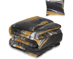 Dekbed zonder overtrek - All year 140x200cm - Marmer Zwart Goud - Wasbaar Dekbed Zonder Overtrek – Hypoallergeen & Antibacterieel – 30 dagen proefslapen - Wasbaar hoesloos dekbed - Bedrukt dekbed - zomerdekbed & winterdekbed