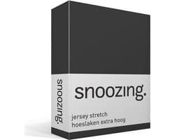 Snoozing Jersey Stretch - Hoeslaken - Extra Hoog - Tweepersoons - 120/130x200/220 cm - Antraciet