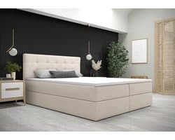 Opberg Boxspring Fenne - 160x200 - Beige - Inclusief Topper - Bed met Opbergruimte - Bonellvering tot 100 kg - Beddenbriljant