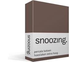 Snoozing - Hoeslaken - Extra hoog - Lits-jumeaux - 180x210 cm - Percale katoen - Taupe