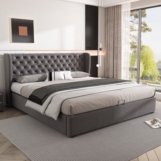 160 x 200 cm Orenvormig Gestoffeerd bed met veel opbergruimte - Tweepersoonsbed - opbergbed - Zonder matras - Grijs
