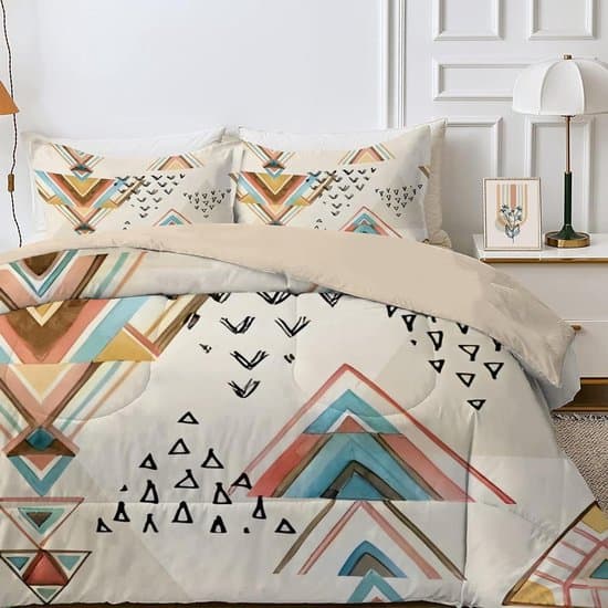 Tweepersoons Dekbed - Dubbel Dekbed - Alle Seizoenen Slapen - Omkeerbaar Geometrisch Patroon - 200x200 cm - Lichtbruin