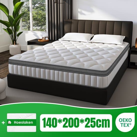 Fukstern Matras 140x200 - matras 25cm dik - 7 zones - pocketvering matras - Orthopedisch - OEKO-TEX Gecertificeerd - 10 Lagen Hoogwaardige Materialen - Anti-Allergische - Tweepersoonsmatrassen - medium - Voor Kinderen en Volwassenen