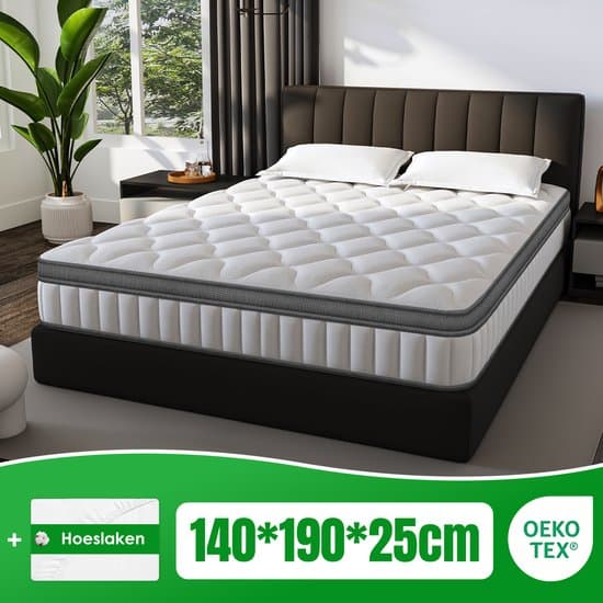 Fukstern Matras 140x190 - matras 25cm dik - 7 zones - pocketvering matras - Orthopedisch - OEKO-TEX Gecertificeerd - 10 Lagen Hoogwaardige Materialen - Anti-Allergische - Eenpersoonsmatrassen - medium - Voor Kinderen en Volwassenen