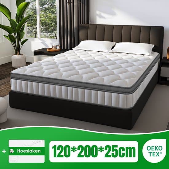 Fukstern Matras 120x200 - matras 25cm dik - 7 zones - pocketvering matras - Orthopedisch - OEKO-TEX Gecertificeerd - 10 Lagen Hoogwaardige Materialen - Anti-Allergische - Eenpersoonsmatrassen - medium - Voor Kinderen en Volwassenen