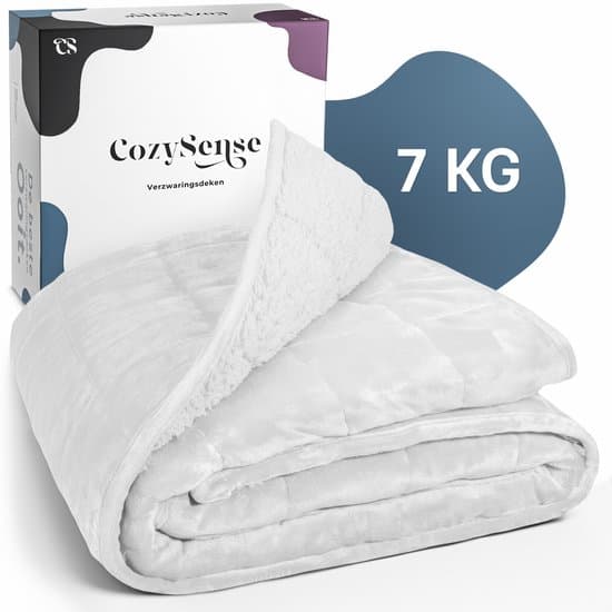CozySense® Verzwaringsdeken 7 kg - Weighted Blanket - Zwaartedeken - GLASS-Flow® Drukverdeling - 135x200 - Flanelfluweel & Sherpa - Hypoallergeen - Wit
