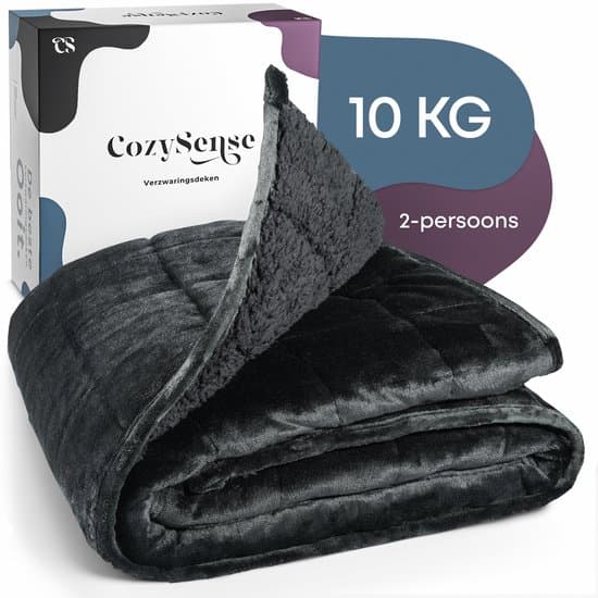CozySense® Verzwaringsdeken 10 kg - 2-persoons - Weighted Blanket - Zwaartedeken - GLASS-Flow® Drukverdeling - Verzwaarde Deken - Flanelfluweel & Sherpa - Zwart