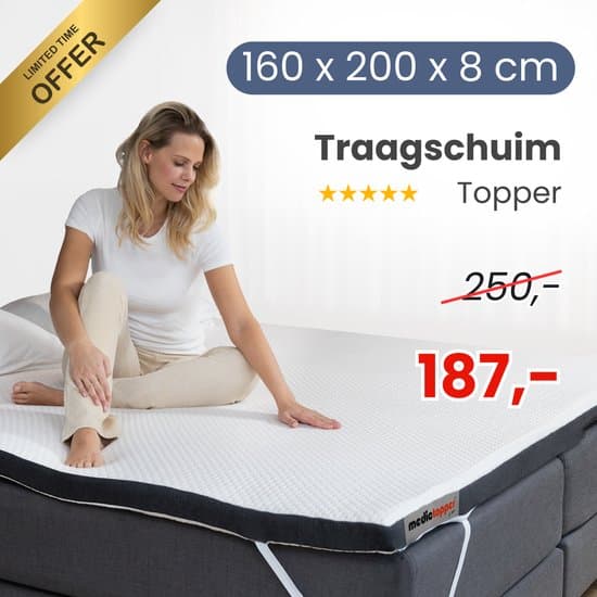 Topper Matras 160 x 200 – Koudschuim en Traagschuim | Topdekmatras 160x200 Zacht & Hard in 1 | Drukverlagend & Ademend | Bio Katoen | 160x200x8 CM
