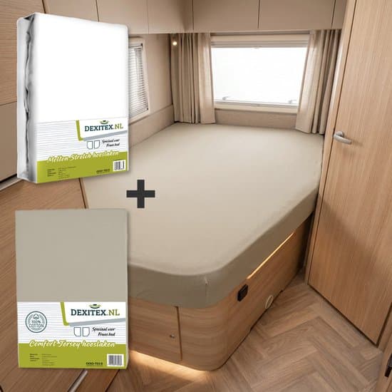 Textielpakket Frans bed - 1 molton met 1 x Zandkleur hoeslaken, RECHTS