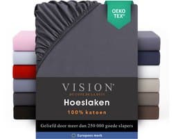 VISION Hoeslaken - 100% katoen - 160x200 cm - Donkergrijs - Tweepersoonsbed - Oekotex gecertificeerd